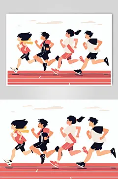 AI数字艺术扁平风校园运动会人物插画-众图网