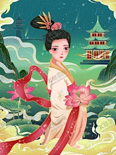 手绘古风美女 【酷图网】手绘,古风美女,古风插画,插画美女,插画
