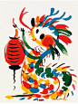 2025蛇年新年艺术感抽象插画拿着灯笼的小蛇 - 小红书
