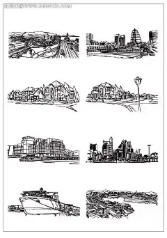 国外欧式建筑插图AI|黑白风景插画|黑白建筑插画|建筑写生|矢量素材|矢量源文件|书画|黑白风景|黑白涂鸦插画|风景插画|手绘风景插画