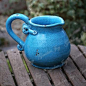 爱上花园|花园杂货 做旧单把湛蓝陶瓷瓶的图片