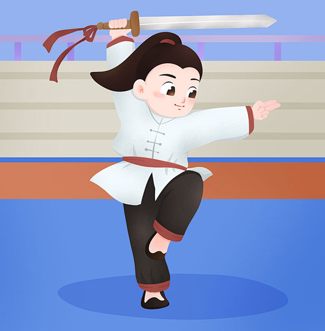 武术招生金鸡独立剑术亮剑人物插画