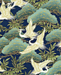 Nobu Fujiyama Serene - Crane Forest - Navy/Gold e- quilter $10.95 per yard,  new products page 3 of 13 on 16.9.14