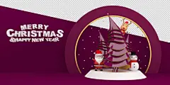 圣诞节3D渲染卡通可爱新年快乐场景PSD分层插画素材 Merry christmas happy new yearPSD