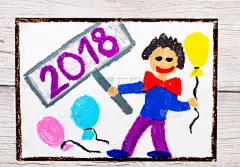 气球,新年前夕,幸福,2018,男人,色彩鲜艳,绘画插图,美,贺卡,艺术