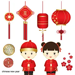 卡通可爱农历狗年新年春节儿童舞狮灯笼海报贺卡背景矢量设计素材-淘宝网