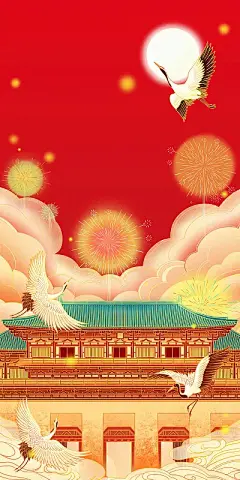 插画,大明宫,唐朝,新年,春节图片ID:VCG211287340915