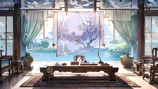 绘梦工坊丨AI室内古风背景《行宫御苑》上-花瓣网