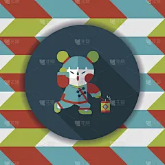 中国新年女孩的长影子扁平图标，eps10