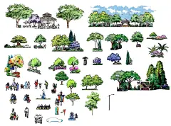 手绘园林植物及配景  - 源文件下载【酷图网】手绘,园林植物,立面配景,手绘园林景观,手绘园林效果