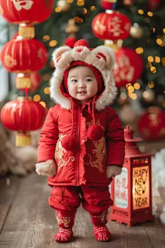 春节新年福娃婴儿宝宝儿童小孩摄影图
