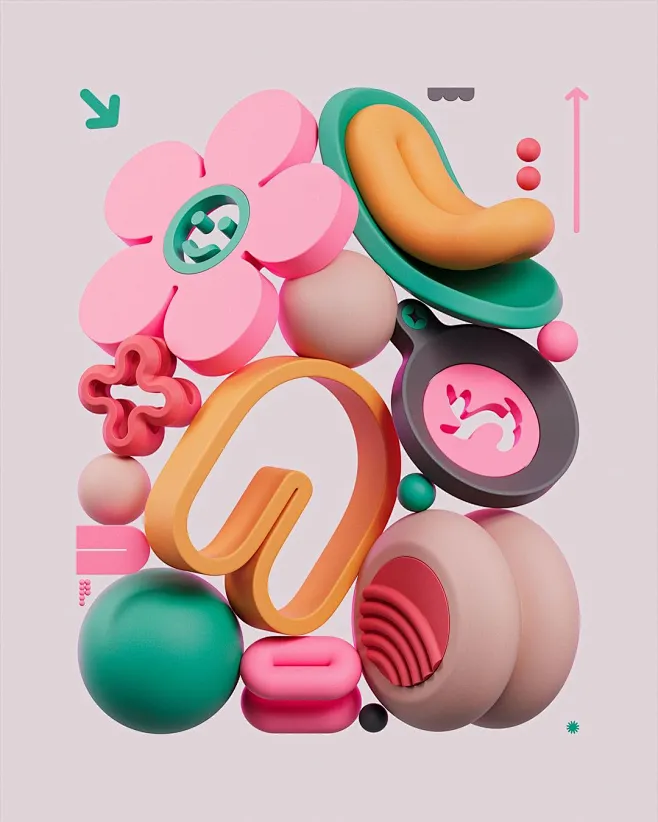 温暖柔和！14张3D渐变物体插画作品-花瓣网