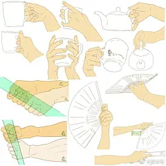 手部动态#绘画素材# ~比手势、扶眼镜、用筷子、用扇子等…几十种手部姿势参考~ （by 绘师みずのえ）马住！#绘画教程# ​​​​
