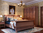 典雅大气的家具搭配条纹床品和装饰画，以复古的风韵展示美式风格的魅力格调