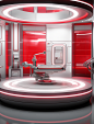 the image of a studio space, in the style of silver and red, medicalcore, machine-like precision, 32k uhd, rounded, realistic hyper-detail, sanriocore