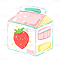 手绘-可爱卡通风饮料贴纸-草莓酸奶