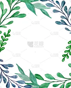 美丽的水彩装饰由绿色手绘树叶与复制空间，框架邀请，打印
