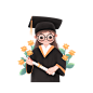 热爱学习博士毕业开心少女元素素材矢量图