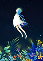 #晚安，自己# 插画主题：女孩和夜晚。作者是<a class="text-meta meta-mention" href="/tvejdvcrjb/">@谷雨星君</a>