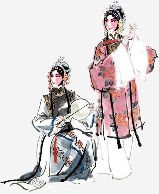 京剧人物素材@曲一会儿收集_花瓣 水墨画手绘中国古风京剧人物 创意素材_3803177186.jpg