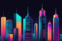 扁平风霓虹城市街道风景插画背景图