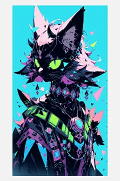 数字艺术超现实插画镭射猫插画创意猫装饰画-众图网