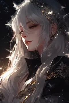 Pixiv上的厚丙烯插图，华的动漫女孩，黑的女巫，油画极端的彩红色反射，过度曝光，高亮度，闪炼的珍珠色，金色白色报色，纱布乳胶，拉伸动作，黑暗背景，柔，散景，神圣的电影边缘照明