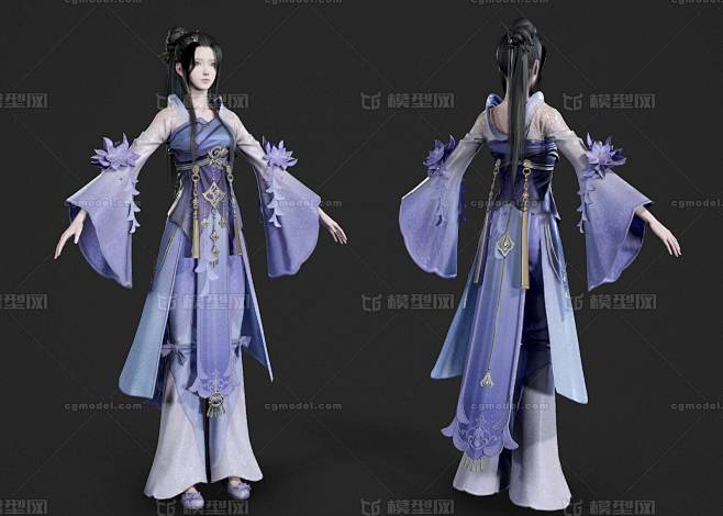 PBR 汉服美女 古装 古代美人 御姐 _冰是沉默的水作品_人物女人_cg模型网