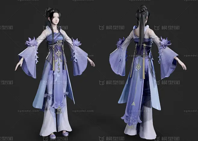 PBR 汉服美女 古装 古代美人 御姐 _冰是沉默的水作品_人物女人_cg模型网-花瓣网