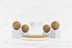 白色背景上的木制和大理石圆形讲台。概念现场舞台展示新产品，促销销售，横幅，展示，化妆品。与复制空间-