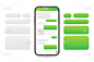 聊天接口应用程序与对话窗口.清洁移动用户界面设计概念。Sms Messenger 。矢量存量说明.