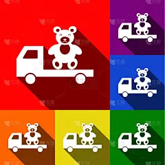 熊,皮卡车,计算机图标,平坦的,分离着色,可爱的,明信片,周年纪念,文字,布置