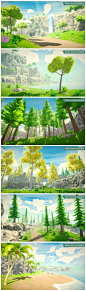 unity3d风格化幻想冒险环境梦幻卡通Q版场景 植物花草树木山石石头3D模型资源 CG原画设定参考 游戏美术素材