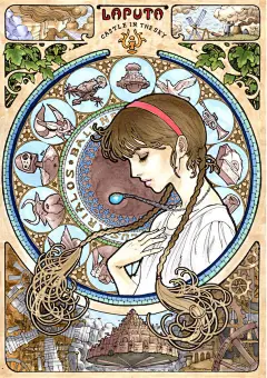穆夏风格的宫崎骏电影海报  Takumi 插画艺术