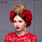 [爱喵网]FIFI莎士比亚。欧式复古红色花朵金色皇冠头饰 www.imior.com #婚礼##新娘##饰品##配饰#