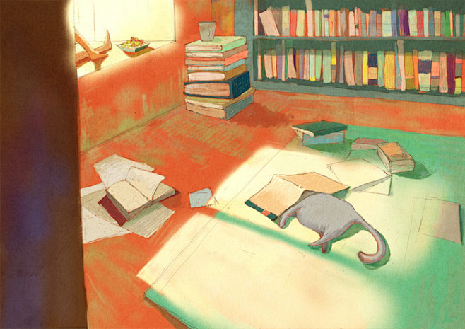 有猫有书-猫曼__涂鸦王国插画
