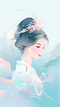 千库网_新式淡雅蓝色系中国风古风美女人物形象_插画编号163732