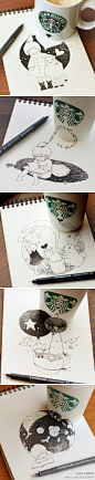 #设计家涂画本#超级有爱和温暖的手绘作品即使给Starbuck打广告也真心不错啊！By Tomoko Shintani