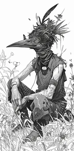 jiangm_an_image_of_a_person_in_a_bird_costume_sitting_in_the_gr_7b4e2ee6-04e3-4517-b80c-9e9956931c1c