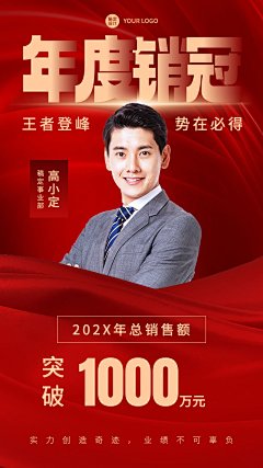年末年终年度销售冠军表彰喜报人物喜庆手机海报
