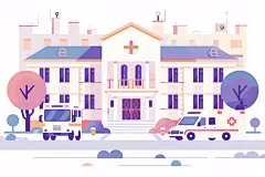 医院建筑手绘插画