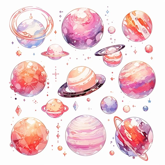 星球｜电子手帐贴纸插画美工素材