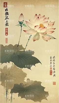 荷花图  - 源文件下载【酷图网】国画,中国画,水墨画,荷花,荷叶,池塘,高清,壁纸,手机壁纸,装饰画