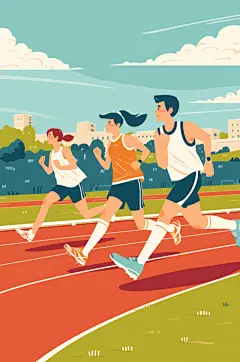 AI数字艺术扁平风校园运动会人物插画-众图网
