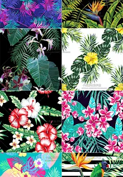 热带丛林风龟背竹叶子花卉水彩插画平铺背景 EPS矢量设计素材 25P-淘宝网