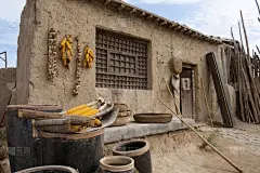 粘土,房屋,前面,广口瓶,窗户,水平画幅,乡村,固原,玉米,建筑外部