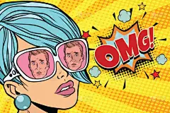 Omg 美丽的女人，男人在太阳镜的反映