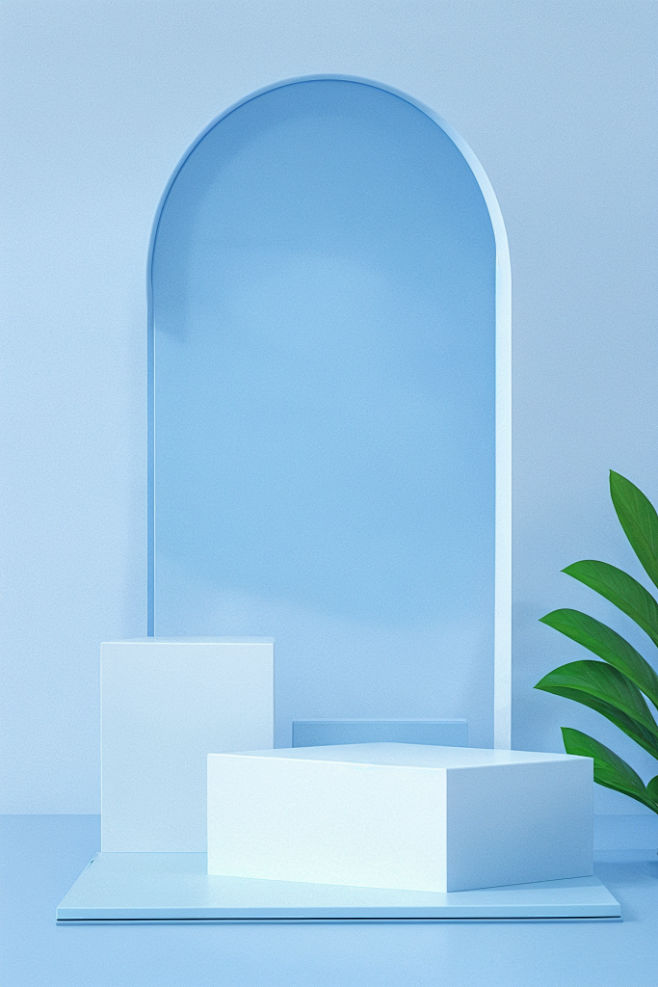 清凉夏日蓝色C4D电商展台背景场景