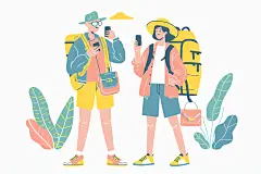 扁平风旅游踏青手绘插画