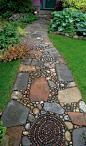 Mixed material mosaic walkway. This would look great leading up to your Bohemian home! #boho #decor #outside